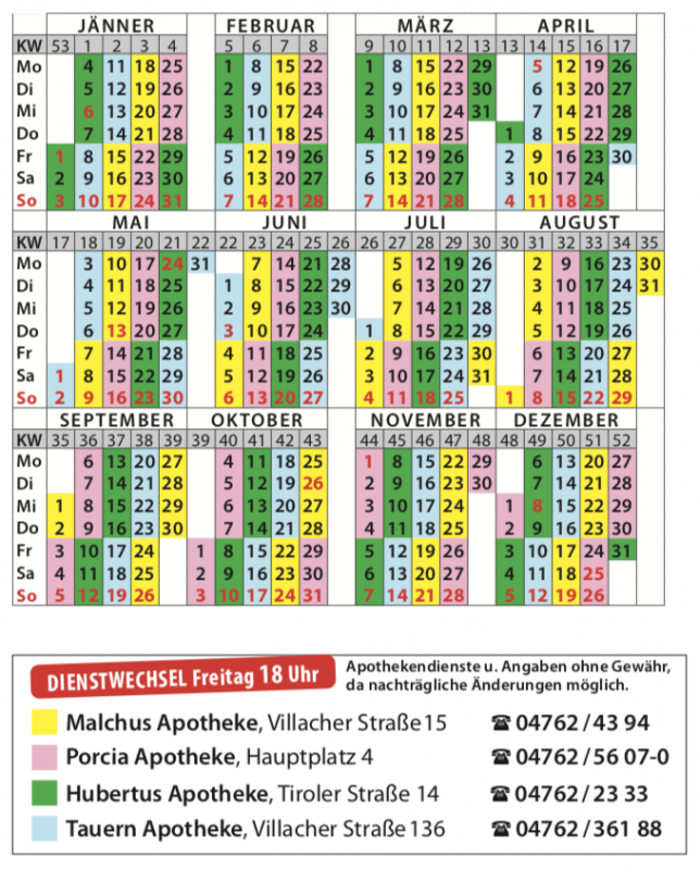 Nachtdienstkalender