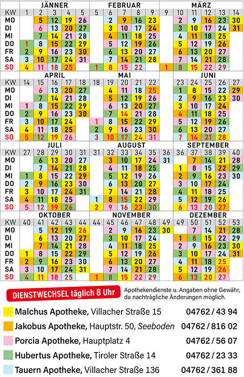 Nachtdienstkalender 2026